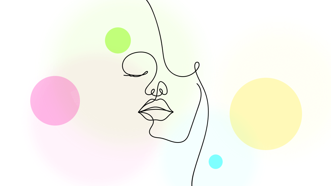 Ilustração em linhas estilizadas de rosto de uma mulher sendo influenciada por astros